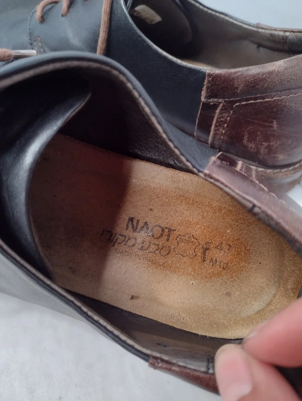 Naot Mens Chief Oxford Size 43 Black Brown Leather Plain Toe  Shoe N